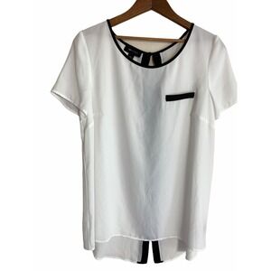 NWOT AB Studio Large Blouse Womens Lightweight Semi-Sheer Hi-Low White Black Top
